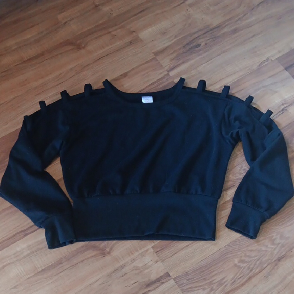 Black Cropped Sweater with Unique Shoulder Design Size Large